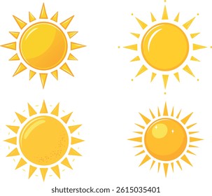 Set of yellow suns with rays 