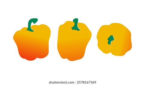 Set of yellow sweet peppers. Collection of vegetables in risograph style. Illustration of summer vegetables isolated on white background. Food silhouette.