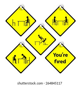 set of yellow tag You are fired story boss complain employee