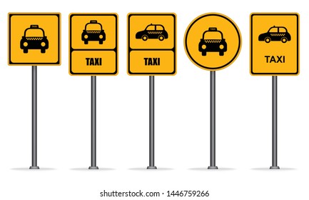 Set Of Yellow Taxi Stop Road Sign