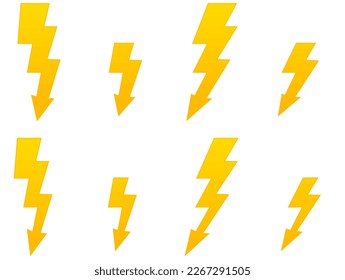 Set of Yellow Thunderbolt Symbols. Vector Danger Signs. Electrical Power Silhouettes Icons