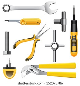 set of yellow tools of metal