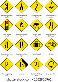 Set Yellow Traffic Warning Sign On Stock Vector (Royalty Free ...