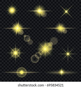 Set of Yellow Transparent Lens Flares and Lighting Effects