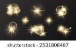 Set of yellow transparent starlight, glow, light flare, bokeh effect, star rays elements