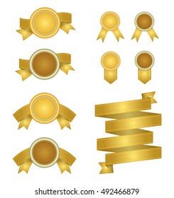 Set of yellow vector Ribbons, rounds. Vector illustration. Golden Ribbons for business and design.  Design elements. Gift ribbons for holiday and awards. Greeting elements.
