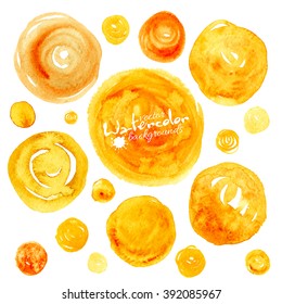 Set of yellow vector traced watercolor circles backgrounds