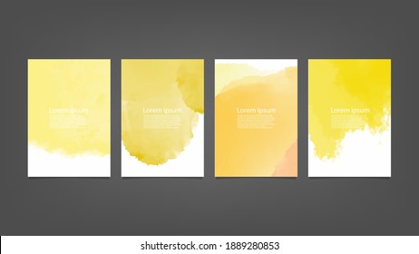Set of yellow vector watercolor backgrounds for poster, brochure or flyer, Bundle of watercolor posters, flyers or cards. Banner template.