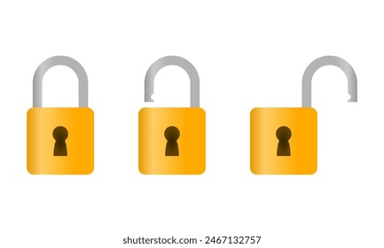 Set yellow vintage padlock key lock and unlock icon vector design