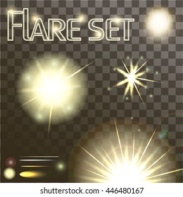 Set Yellow warm light effect, beams on transparent background. shiny sun vector, sunbeams, sunrays, 