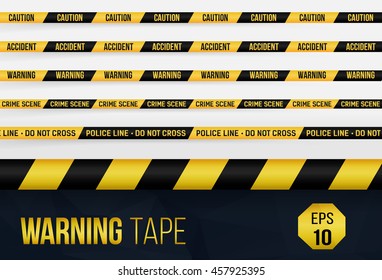 Set of yellow warning tapes with different lettering vector illustration