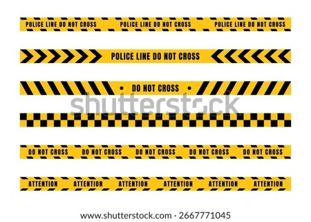 Set of yellow warning tapes, police line, and attention tape