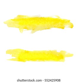 Set yellow watercolor blobs, isolated on white background. Shape design blank watercolor colored rounded shapes web buttons on white background. Divorces paint. Vector illustration.