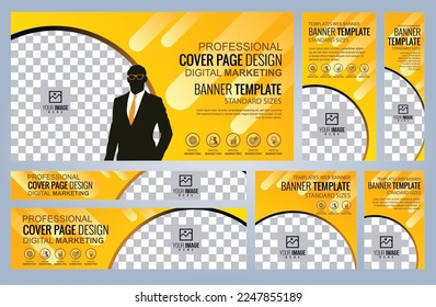 Set of Yellow Web banners templates, Coverpage Standard sizes with space. Vector illustration