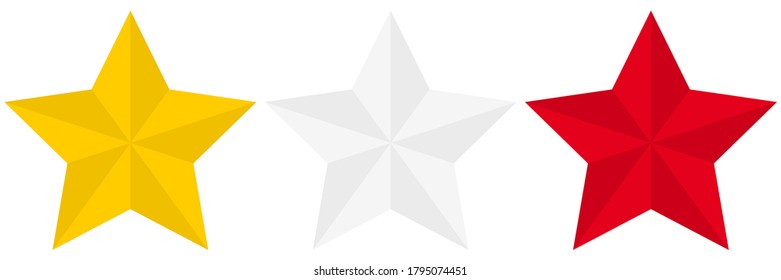 Set of yellow, white and red flat geometric star icons isolated on a white background. EPS10 vector file