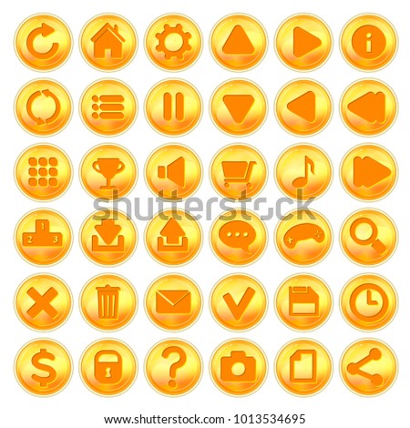 Set of yellow-orange honey shiny for game interfaces. Vector GUI elements for mobile games. Isolated on white background