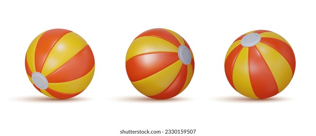 Set of Yellow-orange realistik beach ball siolated on white background. Vector illustration