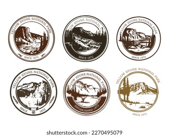 Set of Yellowstone National Park logo illustration, suitable for tshirt design, mug design ect.