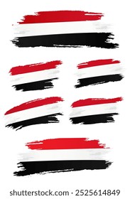 set of yemen flag with style grunge brush solid isolated white background transparent, suitable for commemorating national day of yemen, celebrate of yemen independence day, editable vector illustrati