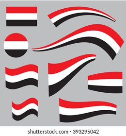 Set of Yemen flags in different forms and shapes