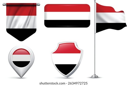 Set of Yemen Flags in Different Shapes and Styles