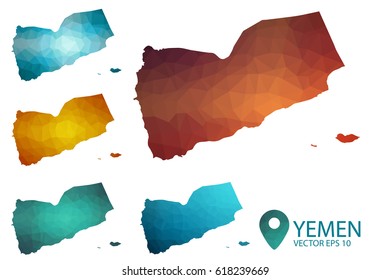 Set of Yemen maps. Bright gradient map of country in low poly style. Multicolored country map in geometric style for your infographics. Vector illustration eps 10.