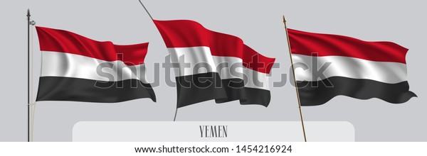 Set Yemen Waving Flag On Isolated Stock Vector Royalty Free 1454216924 