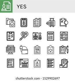 Set of yes icons. Such as Stamp, Clipboard, Check in, Checklist, Login, Voting, Task list, Web, List , yes icons
