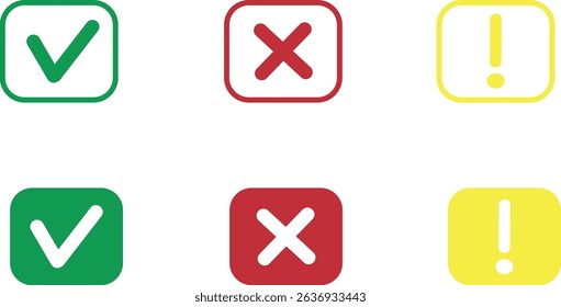 Set of yes, no, and attention vector icons