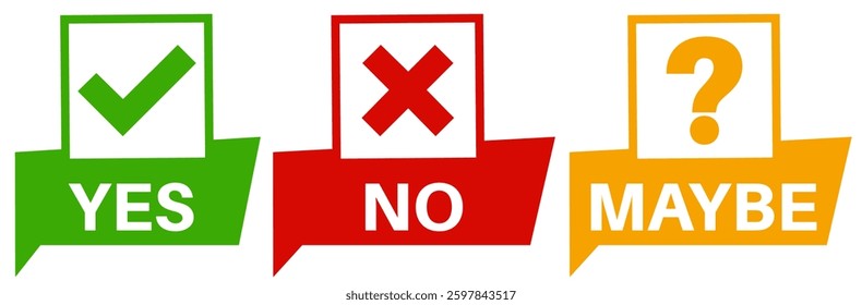 set yes no maybe icon sign. label Check box Check mark icon quality approved vector illustration