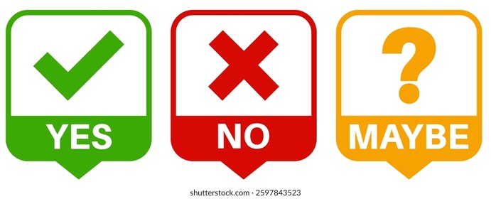 set yes no maybe icon sign. label Check box Check mark icon quality approved vector illustration