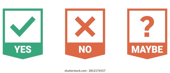 Set of yes no maybe icons with check mark cross and question mark symbols for decision making