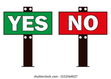Set of Yes and No or Right and Wrong or Approved and Rejected Icons in Green and Red rectangular shape, isolated on white background. Vector illustration eps 10 file 