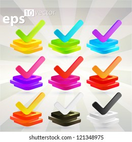 Set of yes option ticks over checkbox stacks, eps10 vector emblem icon