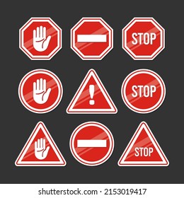 Set Of Yhe Restricted And Dangerous Vector Signs Isolated. Illustration Of Traffic And Stop Symbol, Warning And Attention