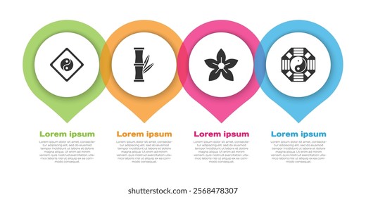 Set Yin Yang, Bamboo, Lotus flower and Yin Yang. Business infographic template. Vector