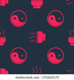 Set Yin Yang and Chinese tea ceremony on seamless pattern. Vector