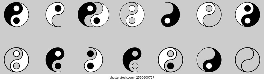 Yin Yang símbolo de equilíbrio e harmonia. Conjunto Yin-Yang de simples ícones vetoriais simples coleção para web e apps. Conjunto de ícone Yin e yang, ilustração vetorial.