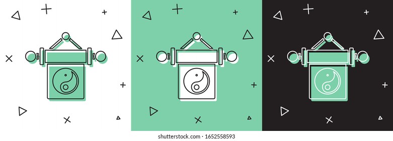 Fije el símbolo Yin Yang de armonía y equilibrio icono aislado en el fondo blanco y verde, negro.  Ilustración vectorial
