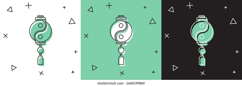 Fije el símbolo Yin Yang de armonía y equilibrio icono aislado en el fondo blanco y verde, negro. Ilustración vectorial