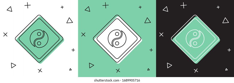 Fije el símbolo Yin Yang de armonía y equilibrio icono aislado en el fondo blanco y verde, negro. Ilustración vectorial