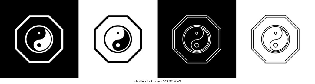 Set Yin Yang symbol of harmony and balance icon isolated on black and white background.  Vector Illustration