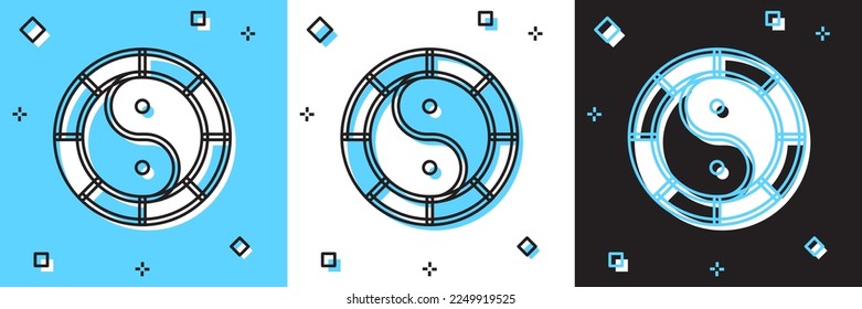 Set Yin Yang symbol of harmony and balance icon isolated on blue and white, black background.  Vector