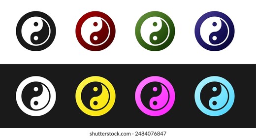 Set Yin Yang symbol of harmony and balance icon isolated on black and white background.  Vector