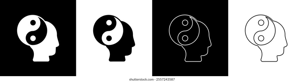 Set Yin Yang symbol of harmony and balance icon isolated on black and white background.  Vector