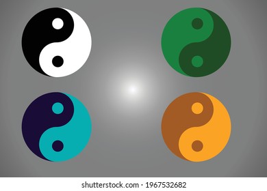 Set of Ying yang icon symbol in different colors.