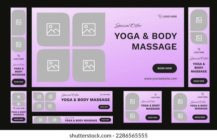 Set of yoga and body massage web banner template design for social media posts, editable vector eps 10 file format