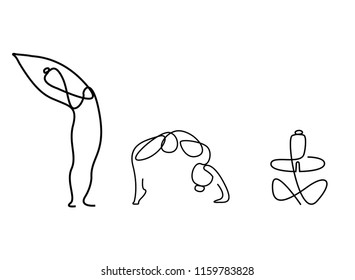 set of yoga, continuous line drawing of women fitness yoga concept vector health illustration
