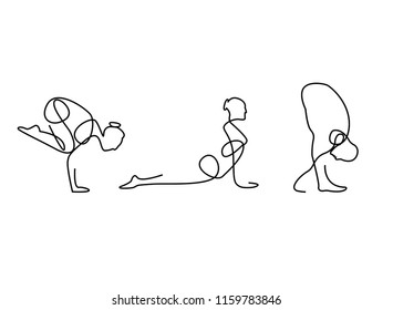 set of yoga, continuous line drawing of women fitness yoga concept vector health illustration