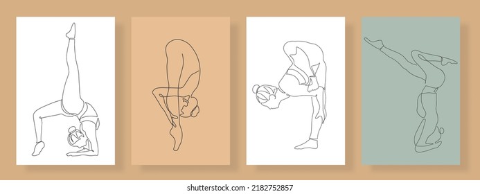 conjunto de yoga, dibujo de línea continua de mujeres concepto de yoga de fitness ilustración de salud vectorial